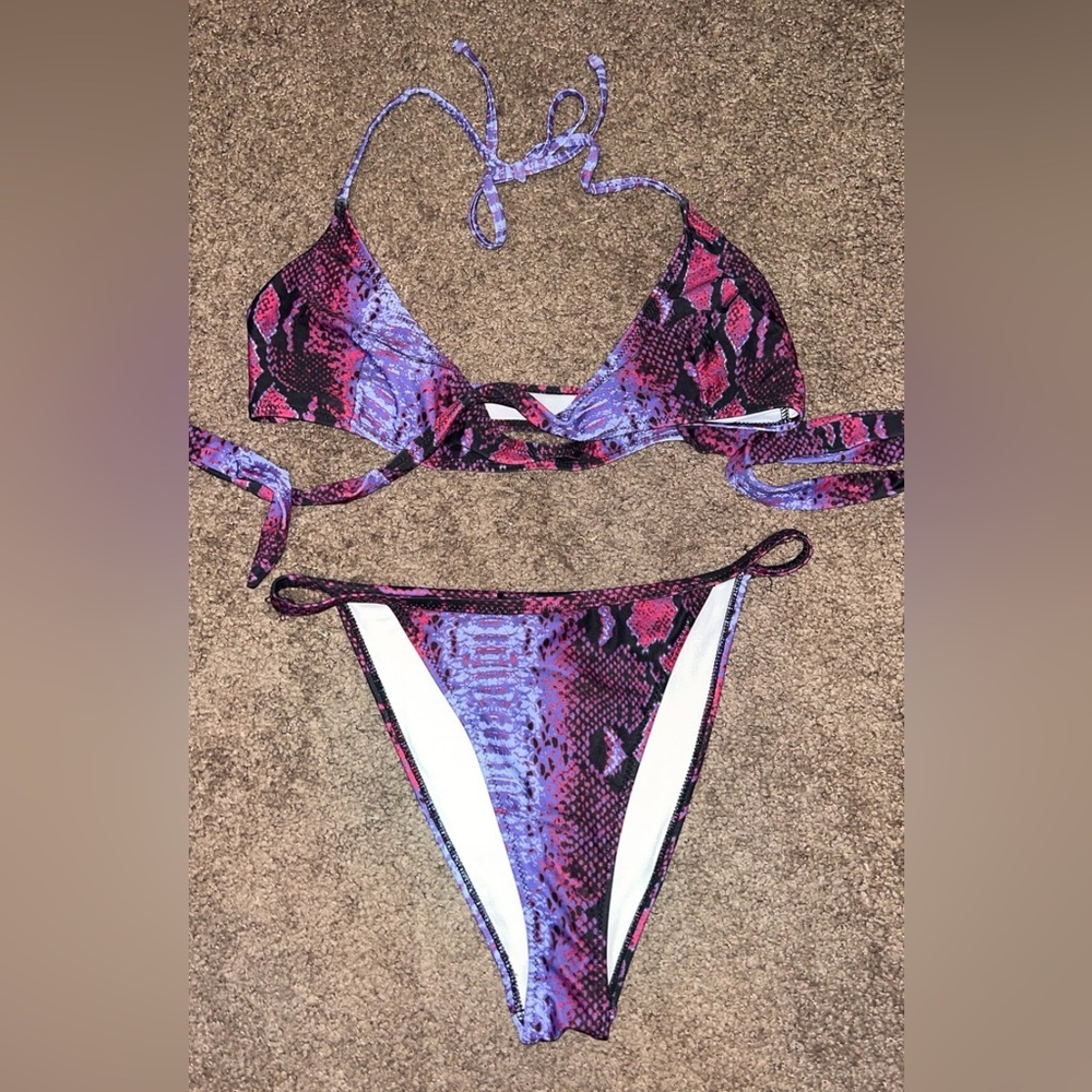 Purple and Pink Snakeskin Bikini Set